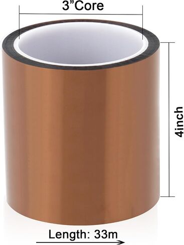 BOMEI PACK Heat Resistant Tape,4 Inch x 108 ft (33m),Wide Roll Heat Tape,High Temperature Tape,Heat Vinyl Press Tape for Heat Transfer,Polyimide Tape for Protecting CPU, PCB Circuit Board in Saudi Arabia