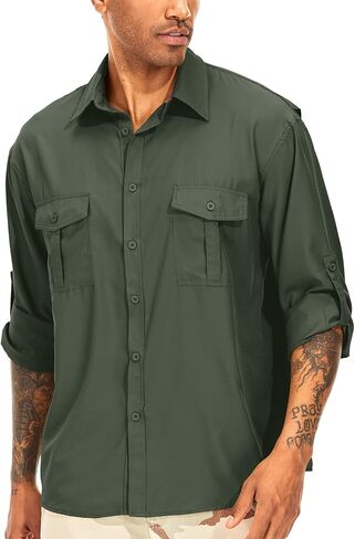 Men's Long Sleeve Safari Shirts UPF 50+ Lightweight Quick Dry Cooling, Hiking Fishing UV Sun Protection Shirts in Saudi Arabia