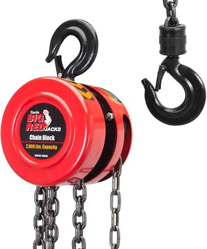 رافعة سلسلة يدوية تورين TR9010-1 BIG RED مع خطافين للخدمة الشاقة 8 أقدام/2.5 متر لآلات السيارات في المستودعات، سعة 1 طن (2000 رطل)، أحمر in Saudi Arabia