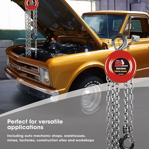 رافعة سلسلة يدوية تورين TR9010-1 BIG RED مع خطافين للخدمة الشاقة 8 أقدام/2.5 متر لآلات السيارات في المستودعات، سعة 1 طن (2000 رطل)، أحمر in Saudi Arabia