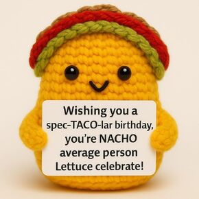 HKMK Mini Positive crochet taco with birthday card_ funny gift for friend,son,daughter, woman and men inspirational,emotional support handmade present. in Saudi Arabia