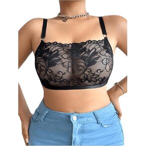MakeMeChic Women's Plus Size Floral Lace Bra Wireless Sheer Adjustable Strap Bralette Top in Kuwait