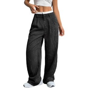 Casual Work Wide Leg Pant Stripe Straight Trousers with Pockets in Saudi Arabia