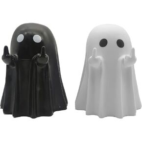 2 Pcs Spooky Ghost Middle Finger Figure, Cute Halloween Decor for Desk, Home & Bathroom, Resin Ghost Flipping Off Statue (White+Black) in Saudi Arabia