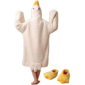 Fuzzy Pjs for Women Cute Goose Pajama Thick Cozy Warm Nightgown with Shoes Comfortble Sleepwear Sleep Dress for Winter in Saudi Arabia