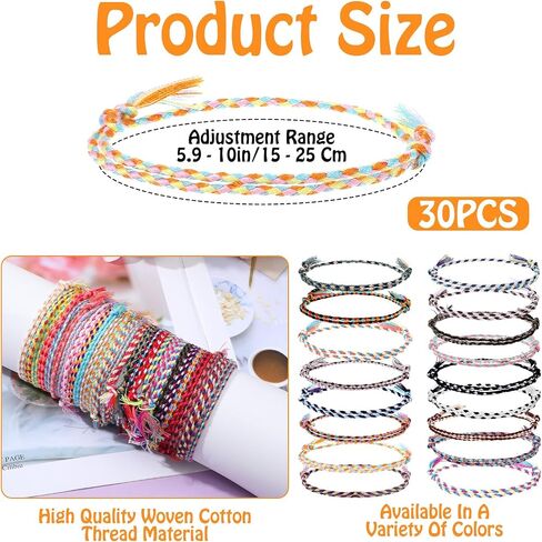 30Pcs Friendship Braided Bracelet, Woven Rope Bracelet, Wrap Friendships Bracelets for Women Men Bracelets String, Adjustable Boho Braided Friendship Anklets Birthday Gifts Party Favors in Saudi Arabia
