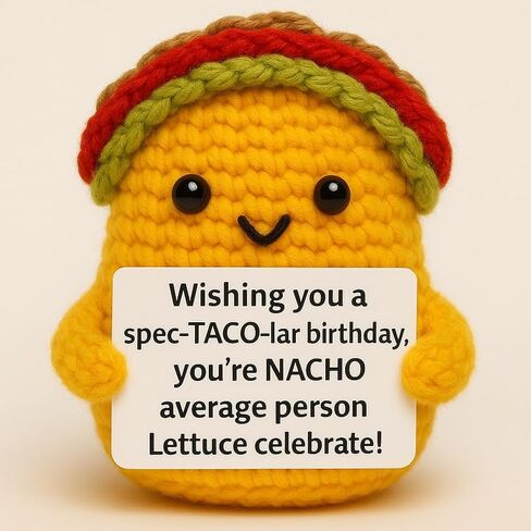 HKMK Mini Positive crochet taco with birthday card_ funny gift for friend,son,daughter, woman and men inspirational,emotional support handmade present. in Saudi Arabia