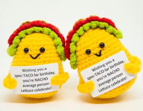 HKMK Mini Positive crochet taco with birthday card_ funny gift for friend,son,daughter, woman and men inspirational,emotional support handmade present. in Saudi Arabia