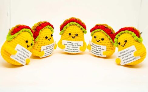 HKMK Mini Positive crochet taco with birthday card_ funny gift for friend,son,daughter, woman and men inspirational,emotional support handmade present. in Saudi Arabia