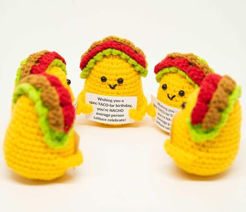 HKMK Mini Positive crochet taco with birthday card_ funny gift for friend,son,daughter, woman and men inspirational,emotional support handmade present. in Saudi Arabia