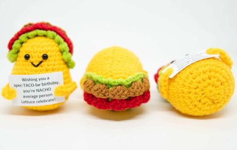 HKMK Mini Positive crochet taco with birthday card_ funny gift for friend,son,daughter, woman and men inspirational,emotional support handmade present. in Saudi Arabia