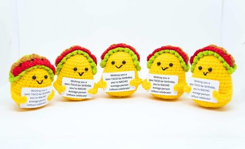 HKMK Mini Positive crochet taco with birthday card_ funny gift for friend,son,daughter, woman and men inspirational,emotional support handmade present. in Saudi Arabia