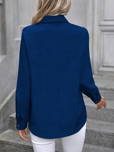 Womens Long Sleeve Button Up Shirt Casual Solid Color Blouse Tops in Saudi Arabia