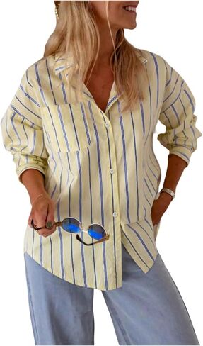 WDIRARA Women's Striped Button Down Shirts Long Sleeve Collared Blouse Button Back Tops in Saudi Arabia