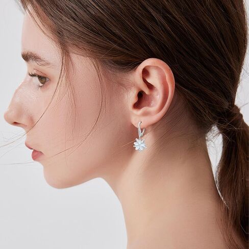 Flower Earrings S925 Sterling Silver Dangle Chain Rose Gold Earrings Cubic Zirconia Hypoallergenic Earrings for Women Girls Earrings Jewelry Gift in Kuwait