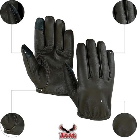 Hugger Men's Seamless Hand Back Water Resistant Leather Motorcycle, Driving, Police Patrol Glove in Saudi Arabia