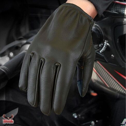 Hugger Men's Seamless Hand Back Water Resistant Leather Motorcycle, Driving, Police Patrol Glove in Saudi Arabia