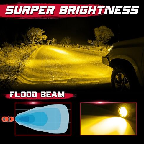 OFFROADTOWN 5 Inch Flush Mount Round Off Road Lights 2PCS 90W Round LED Lights Flood Driving Light Bumper Backup Reserve Light Flush Mount LED Pods for Trucks UTV ATV SUV Honda Chevy in Saudi Arabia