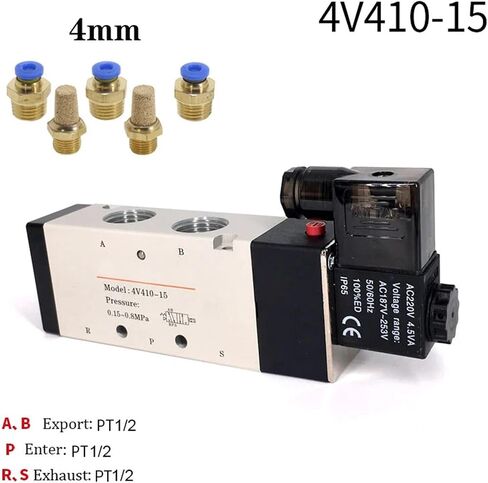 4V410-15 Pneumatic Valve Electric Solenoid Valve Control Air Gas Magnetic 5 Way 2 Position DC12V 24V AC110V 220V Coil Volt(4mm fittings,AC110V) in Saudi Arabia