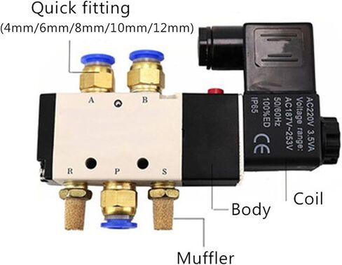 4V410-15 Pneumatic Valve Electric Solenoid Valve Control Air Gas Magnetic 5 Way 2 Position DC12V 24V AC110V 220V Coil Volt(4mm fittings,AC110V) in Saudi Arabia