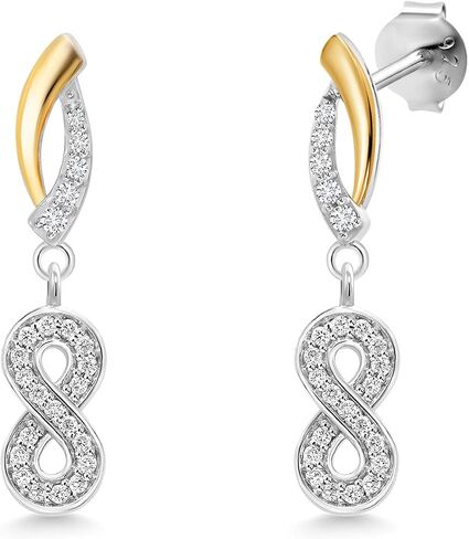 Gem Stone King 10k Yellow Gold and 925 Sterling Silver Dangling Lab Grown Diamond Earrings For Women with Fortune Charms Set with Moissanite in Saudi Arabia