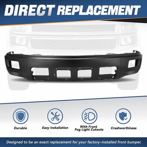 Auto Dynasty Front Bumper Impact Face Bar Compatible with 2014-2015 Chevrolet Silverado 1500, with Fog Light Cutouts and Parking Sensor Cutout, Polished Chrome in Saudi Arabia