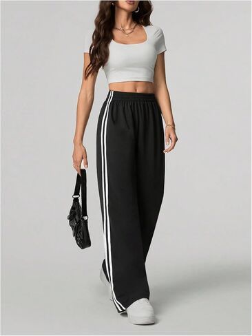 SHENHE Women's Track Pants Side Stripe Sweatpants Straight Leg Elastic Waist Workout Pants in Saudi Arabia