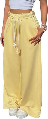 SHENHE Women's Baggy Sweatpants Wide Leg Open Bottom Drawstring Workout Travel Pants Trousers in Saudi Arabia