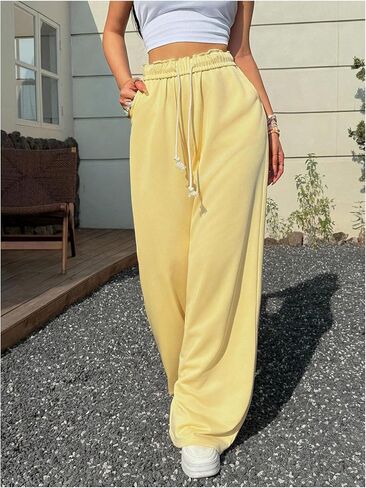 SHENHE Women's Baggy Sweatpants Wide Leg Open Bottom Drawstring Workout Travel Pants Trousers in Saudi Arabia