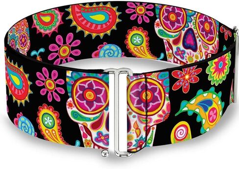 Buckle-Down Women's Cinch Belt Bobo Sugar Skull Paisley 23 to 42 Inch, Multicolor in Kuwait
