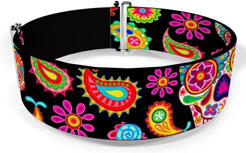 Buckle-Down Women's Cinch Belt Bobo Sugar Skull Paisley 23 to 42 Inch, Multicolor in Kuwait