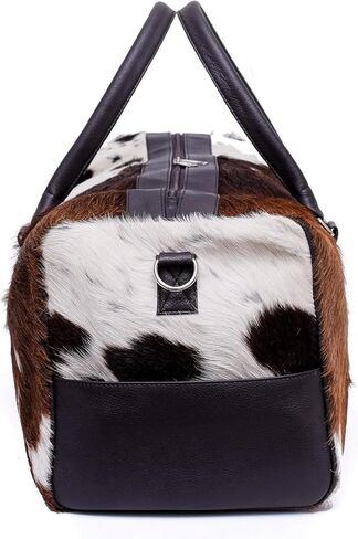 Luxurious Cowhide Duffel Bag for Men's and Women's - Large Size Unisex Travel Duffle Bag, Unique Leather Gym Bag Weekender Overnight Premium Quality Cow Hair on Duffle (Blackish-Brown) in Saudi Arabia