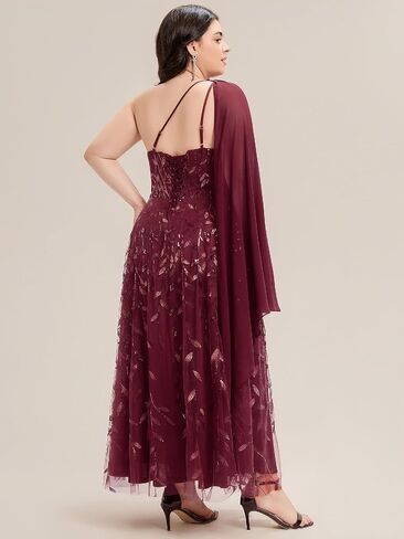 Ever-Pretty Plus Women's Adjustable One Shoulder Sequin Slit Maxi A-Line Plus Size Formal Dresses Evening Gowns in Kuwait