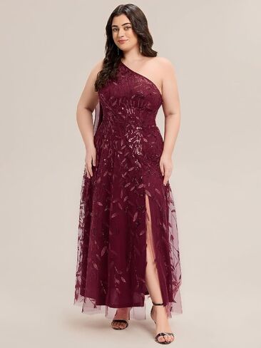 Ever-Pretty Plus Women's Adjustable One Shoulder Sequin Slit Maxi A-Line Plus Size Formal Dresses Evening Gowns in Kuwait