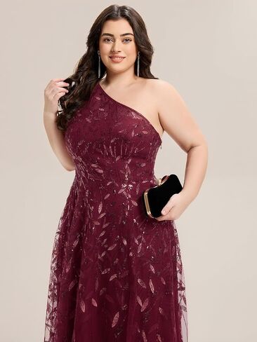 Ever-Pretty Plus Women's Adjustable One Shoulder Sequin Slit Maxi A-Line Plus Size Formal Dresses Evening Gowns in Kuwait
