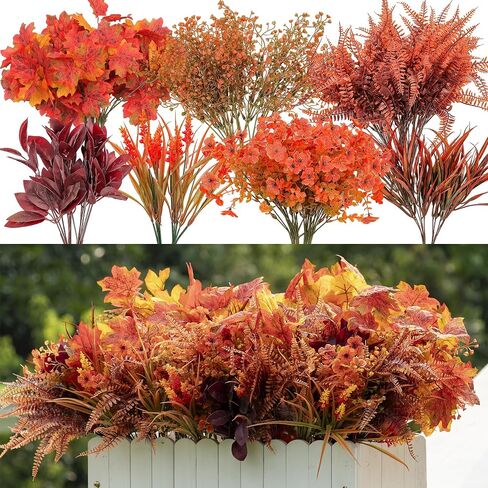 24 Bundles Fall Flowers Artificial for Decoration, Artificial Mums for Outdoor Maples Flowers for Outside Garden Yard Window Fall Decorations for Home Thanksgiving Autumn Fall Decor in Kuwait