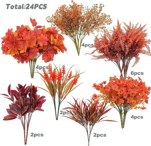 24 Bundles Fall Flowers Artificial for Decoration, Artificial Mums for Outdoor Maples Flowers for Outside Garden Yard Window Fall Decorations for Home Thanksgiving Autumn Fall Decor in Kuwait