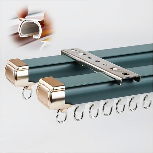 Double Curtain Rail for Bay Windows Heavy Duty Ceiling Rail with Silent Rollers Curtain Rail Room Divider Red 1.6M/5.24FT-1.3m/4.26FT in Saudi Arabia