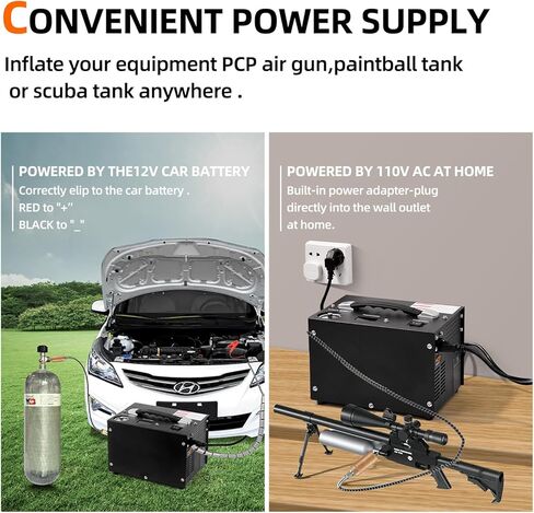 Pcp Air Compressor,4500psi 30mpa/300 Bar Automatic Stop Pump,Oil/Water Free,Powered By Car 12v Dc Or Home 110v Ac,Paintball Air Compressor,Scuba Air Compressor in Kuwait