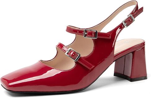 أحذية Mary Jane النسائية ذات الكعب العالي ذات الكعب العالي للنساء بمقدمة مربعة وحزام كاحل مزدوج in Kuwait