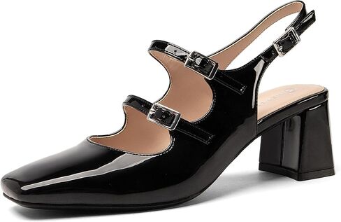 Women's Mary Jane Shoes Slingbacks Block Heels for Women Square Toe Double Ankle Strap Pumps in Kuwait