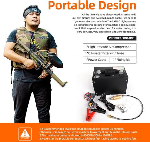 Pcp Air Compressor,4500psi 30mpa/300 Bar Automatic Stop Pump,Oil/Water Free,Powered By Car 12v Dc Or Home 110v Ac,Paintball Air Compressor,Scuba Air Compressor in Kuwait