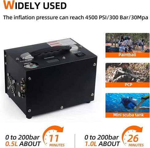 Pcp Air Compressor,4500psi 30mpa/300 Bar Automatic Stop Pump,Oil/Water Free,Powered By Car 12v Dc Or Home 110v Ac,Paintball Air Compressor,Scuba Air Compressor in Kuwait