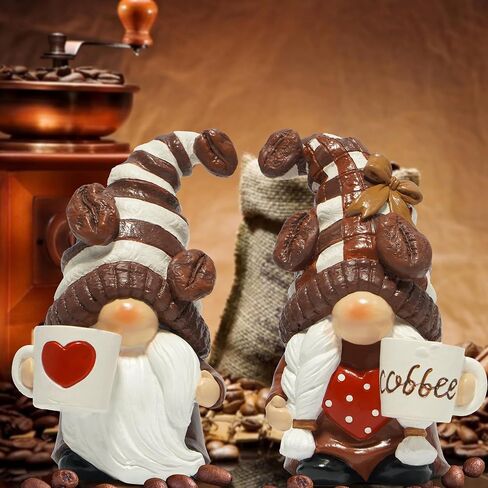 Hodao Coffee Gnome Figurine Set of 2 A Dreamy Decoration for Coffee Lovers Exquisite Coffee Bean Hat & Warm Handcrafted Details Perfect for Coffee Bar, Kitchen, Home Decor, and Gift Choice in Kuwait