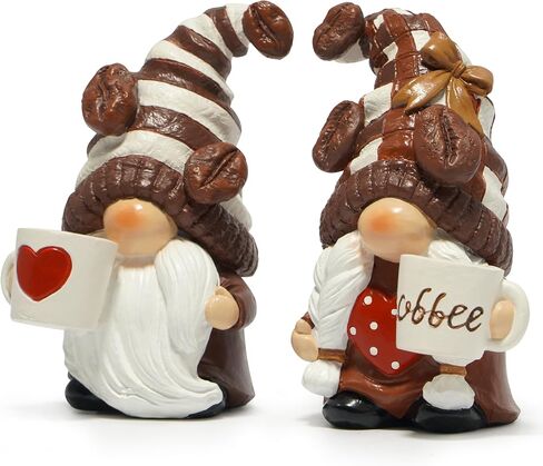 Hodao Coffee Gnome Figurine Set of 2 A Dreamy Decoration for Coffee Lovers Exquisite Coffee Bean Hat & Warm Handcrafted Details Perfect for Coffee Bar, Kitchen, Home Decor, and Gift Choice in Kuwait