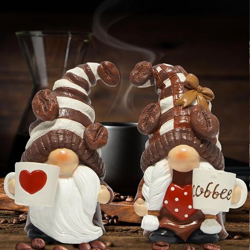 Hodao Coffee Gnome Figurine Set of 2 A Dreamy Decoration for Coffee Lovers Exquisite Coffee Bean Hat & Warm Handcrafted Details Perfect for Coffee Bar, Kitchen, Home Decor, and Gift Choice in Kuwait