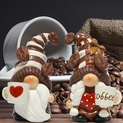 Hodao Coffee Gnome Figurine Set of 2 A Dreamy Decoration for Coffee Lovers Exquisite Coffee Bean Hat & Warm Handcrafted Details Perfect for Coffee Bar, Kitchen, Home Decor, and Gift Choice in Kuwait