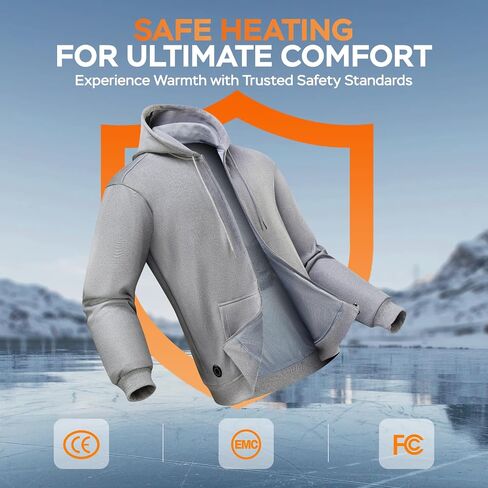 Heated Hoodie for Men, Zip Up Electric Heating Sweatshirt, Fleece Lined Winter Thermal Heated Sweater in Saudi Arabia