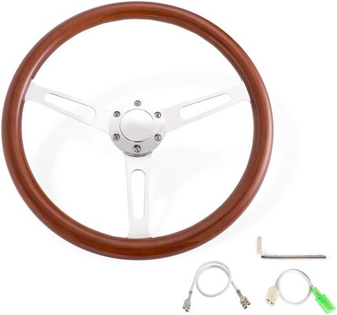 RASTP 15inch 380mm Racing Steering Wheel Wood Grain Steering Wheel Quick Release Steering Wheel Wood Trim Interior (Horn Button&Bolt Kit Set) in Kuwait