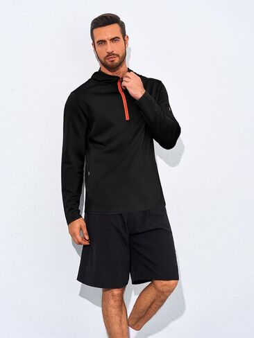 Yousify Mens Quarter Zip Hoodie Sweatshirts Long Sleeve Casual Pullover Sports Outdoor Hoodies with Zip Pockets in Saudi Arabia